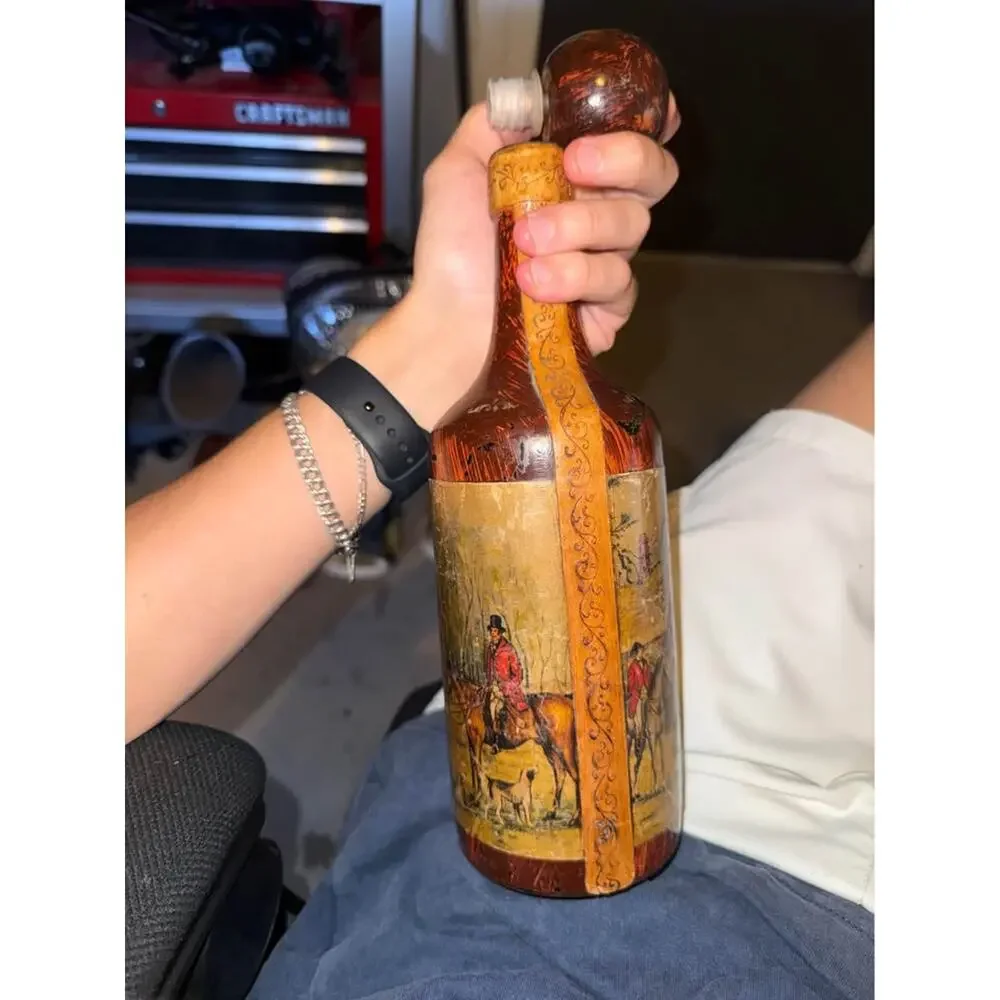 Italian Decanter From The 1970’s Vintage Barware Leather Wrapped Bottle Man Cave